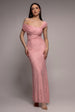 One Shoulder Pleated Bardot Lace Maxi Dress - Blush Pink by Goddiva