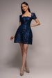 Scallop Edge Corset Back Structured Lace Mini Dress - Navy Blue by Goddiva