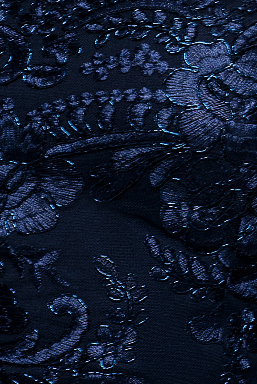 Scallop Edge Corset Back Structured Lace Mini Dress - Navy Blue DR4966