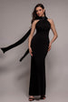 Satin Multi-Tie Halterneck Maxi Dress - Black by Goddiva