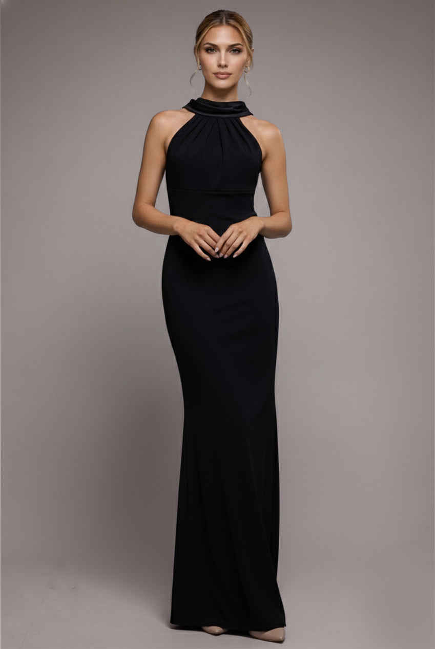Satin Multi-Tie Halterneck Maxi Dress - Black DR4973QZ