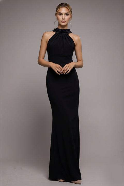 Satin Multi-Tie Halterneck Maxi Dress - Black by Goddiva