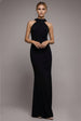 Satin Multi-Tie Halterneck Maxi Dress - Black by Goddiva