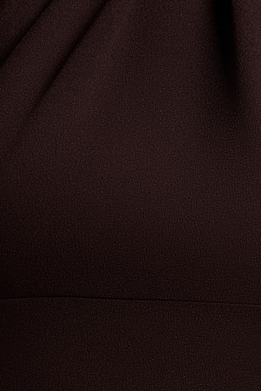 Scuba & Velvet Satin Cape Sleeve Halterneck Maxi Dress - Brown DR4973