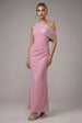 Lurex Pleated Bardot One Shoulder Cape Maxi Dress - Blush Pink by Goddiva