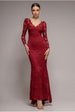Fit & Flare Scallop Lace V Neck Maxi Dress - Burgundy by Goddiva