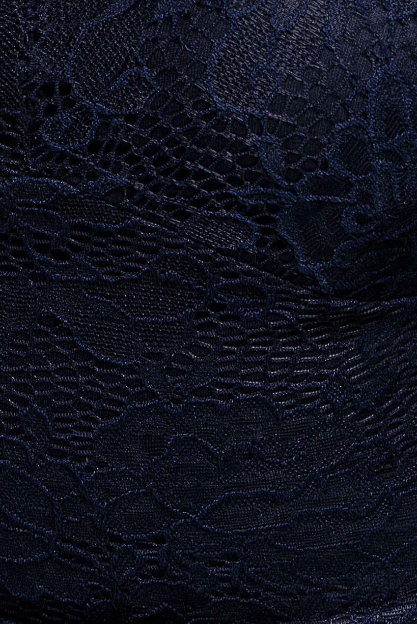 Fit & Flare Scallop Lace V Neck Maxi Dress - Navy Blue DR4994