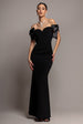 Satin Bow Bardot Sheath Maxi Dress - Black by Goddiva