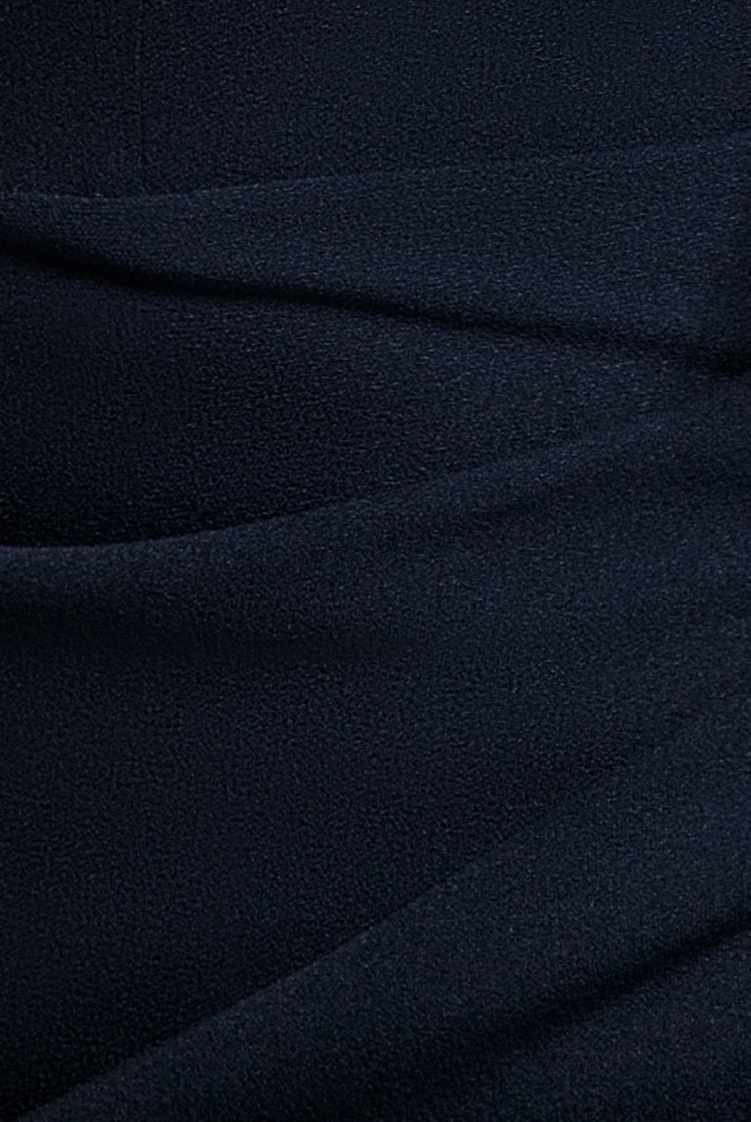 Satin Bow Bardot Sheath Maxi Dress - Navy Blue DR4999