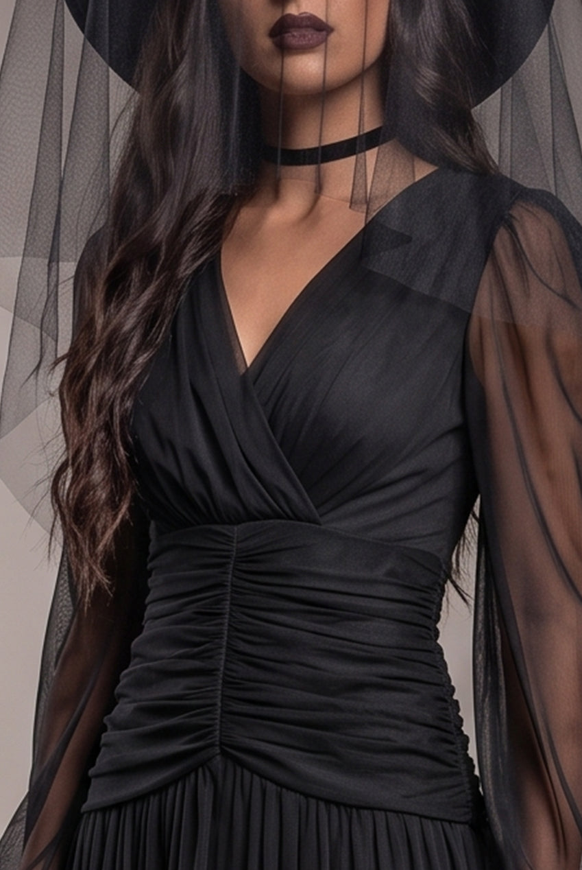 Long Sleeve Maxi Classic Witch Halloween Costume - Black DR5003-HAL