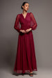 Gathered Long Balloon Sleeve A-Line Mesh Maxi Dress - Magenta by Goddiva