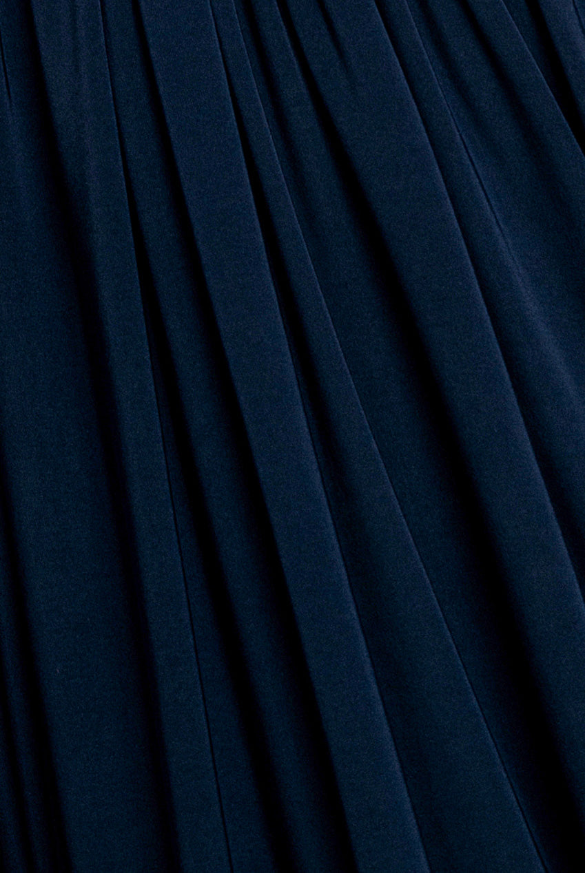 Gathered Shoulder Wrap Neck Draped Waist Maxi Dress - Navy Blue DR5005