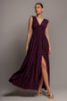 Gathered Shoulder Wrap Neck Draped Waist Maxi Dress - Burgundy by Goddiva