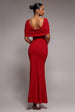 V Neck Cowl Back Pleated Sleeve Scuba Maxi Dress - Red by Goddiva