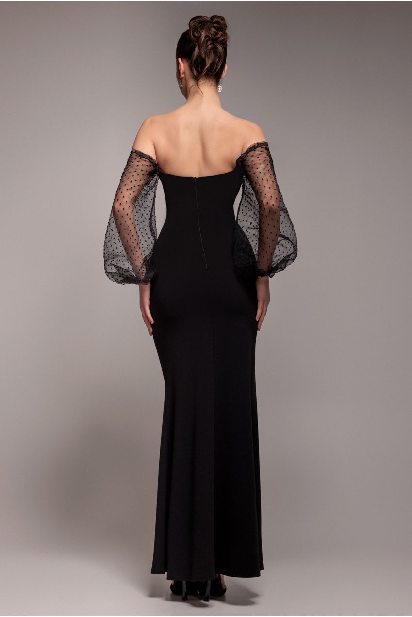 Dobby Organza Bishop Sleeve Multiway Maxi Dress - Black DR5011