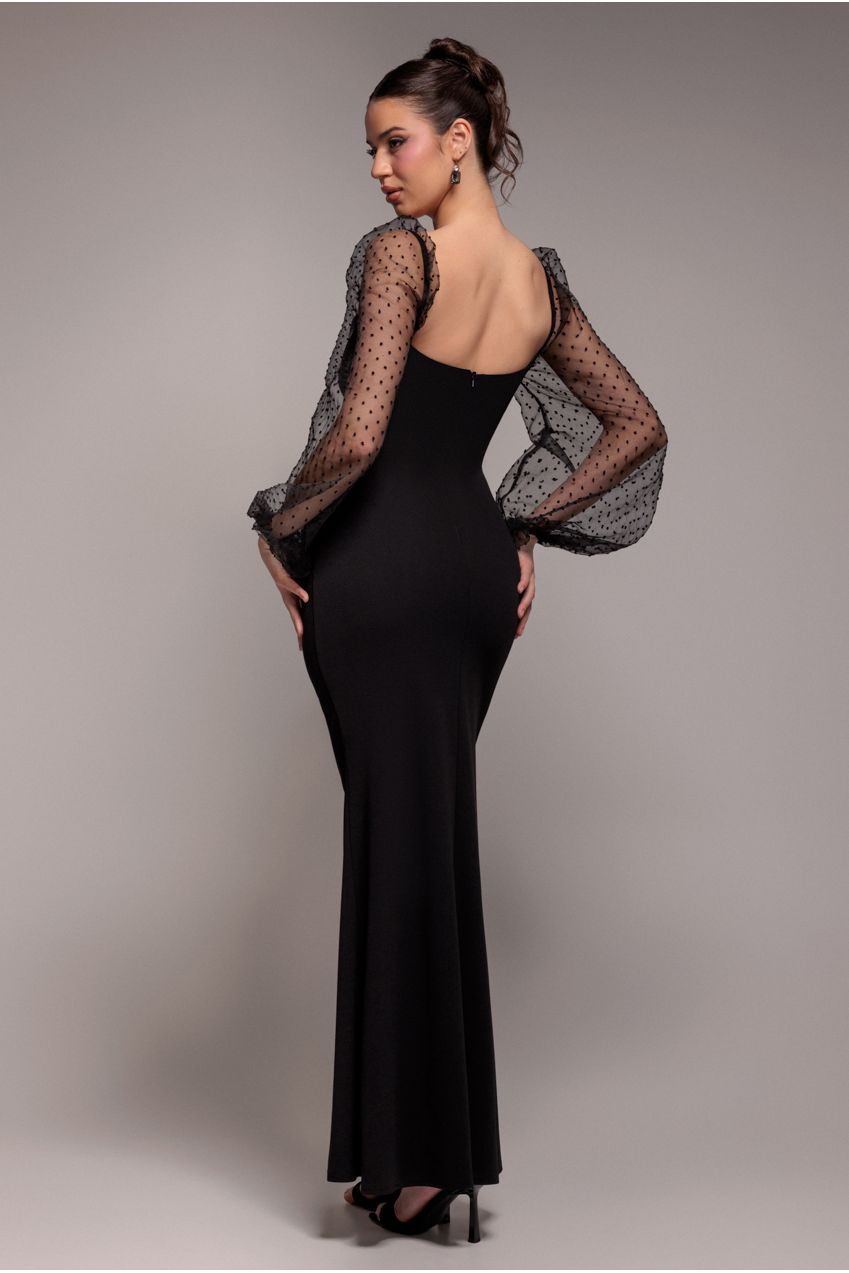 Dobby Organza Bishop Sleeve Multiway Maxi Dress - Black DR5011