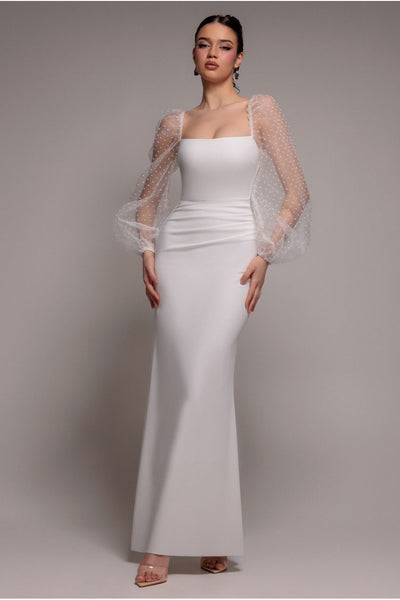 White - Dobby Organza Bishop Sleeve Multiway Maxi Dress - White by Goddiva
