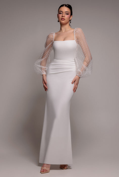 Dobby Organza Bishop Sleeve Multiway Maxi Dress - White by Goddiva