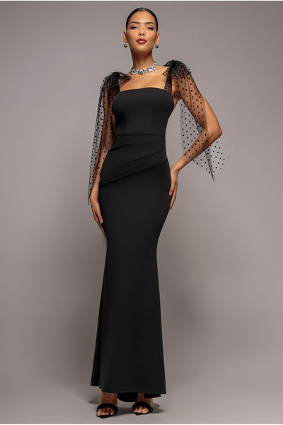 Black - Scuba & Polka Mesh Bella Bow Multiway Maxi Dress - Black by Goddiva