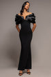 Satin Plunge Neck Bardot Scuba Maxi Dress - Black by Goddiva