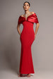 Satin Plunge Neck Bardot Scuba Maxi Dress - Red by Goddiva