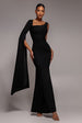 One Shoulder Cape Sleeve Maxi Dress - Black by Goddiva
