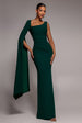 One Shoulder Cape Sleeve Maxi Dress - Emerald Green by Goddiva