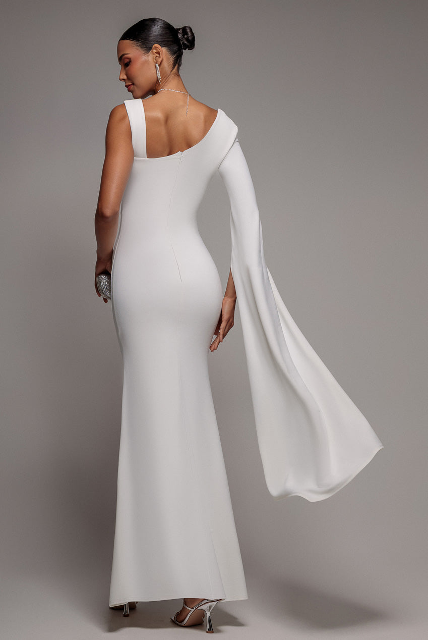 One Shoulder Cape Sleeve Maxi Dress - White DR5041