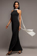 Contrast Crepe Halterneck Maxi Dress With Sash - Black Cream by Goddiva