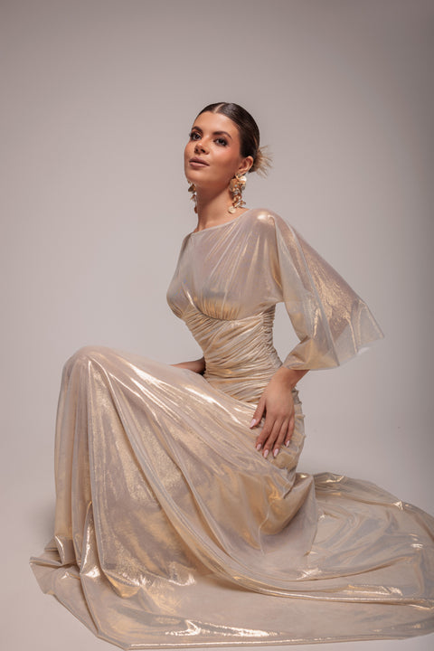 Pre-Order: Gravity Defying Naked Maxi Dress - Gold by Goddiva