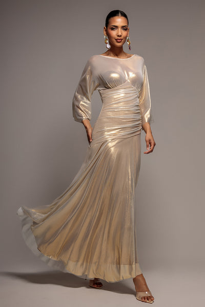 Gravity Defying Naked Maxi Dress - Gold by Goddiva