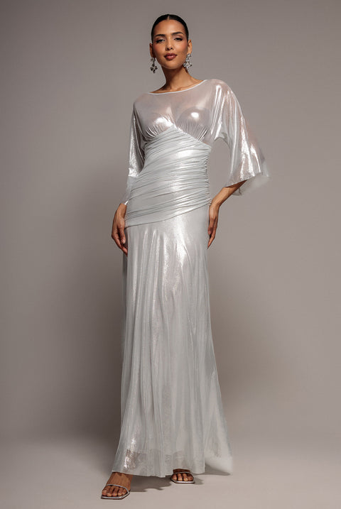 Gravity Defying Naked Maxi Dress - Silver by Goddiva