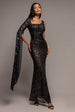 One Side Cape Sleeve Sequin Maxi Dress - Black by Goddiva