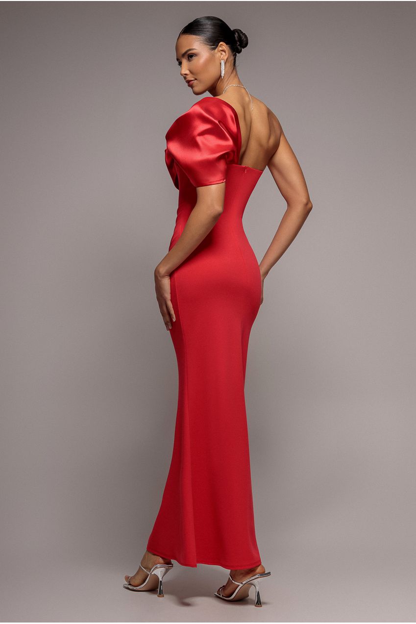 Off The Shoulder Satin Bow Neck Maxi Dress - Red DR5073