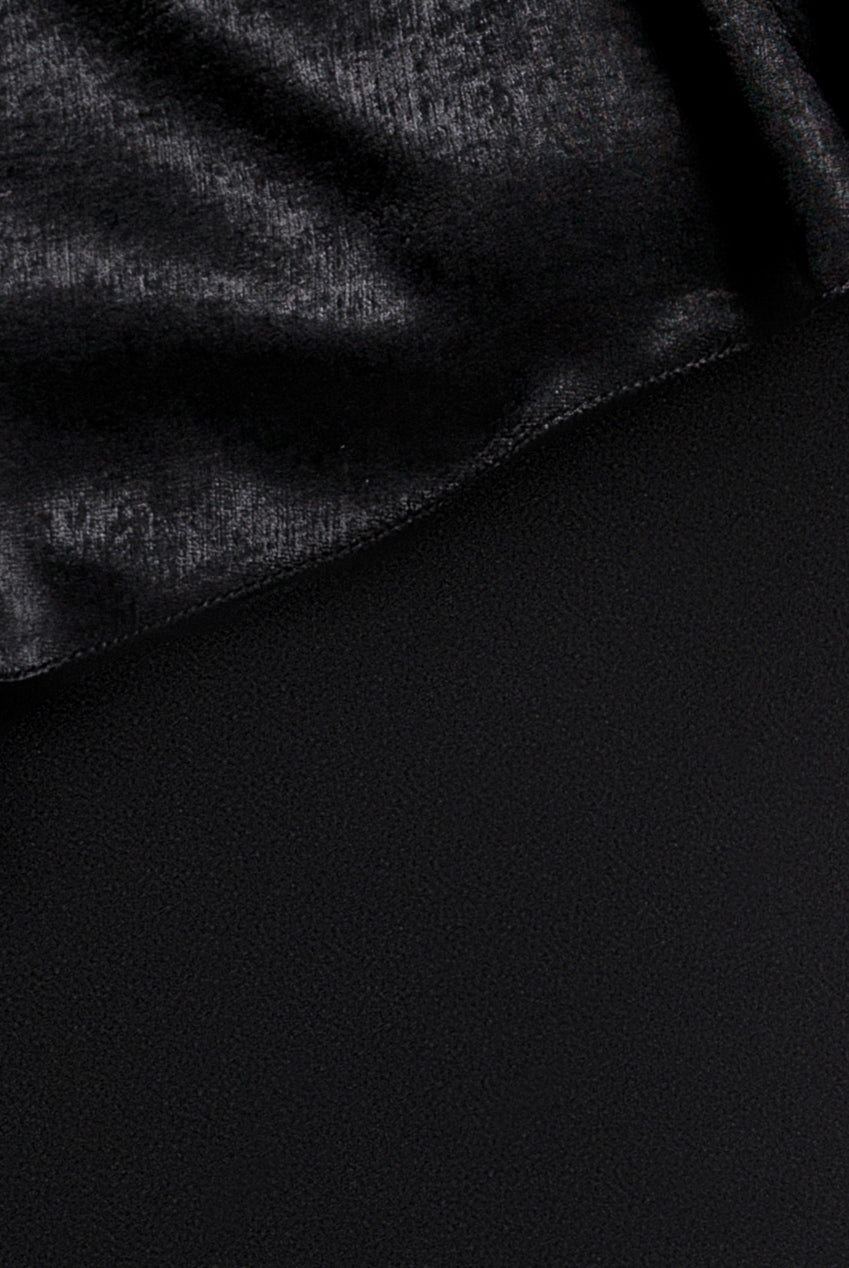 Goddiva Scoop Neck Velvet Satin Cape Sleeve Maxi Dress - Black DR5074