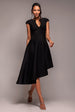 Cap Sleeve Textured Skater Asymmetric Midi Dress - Black by Goddiva