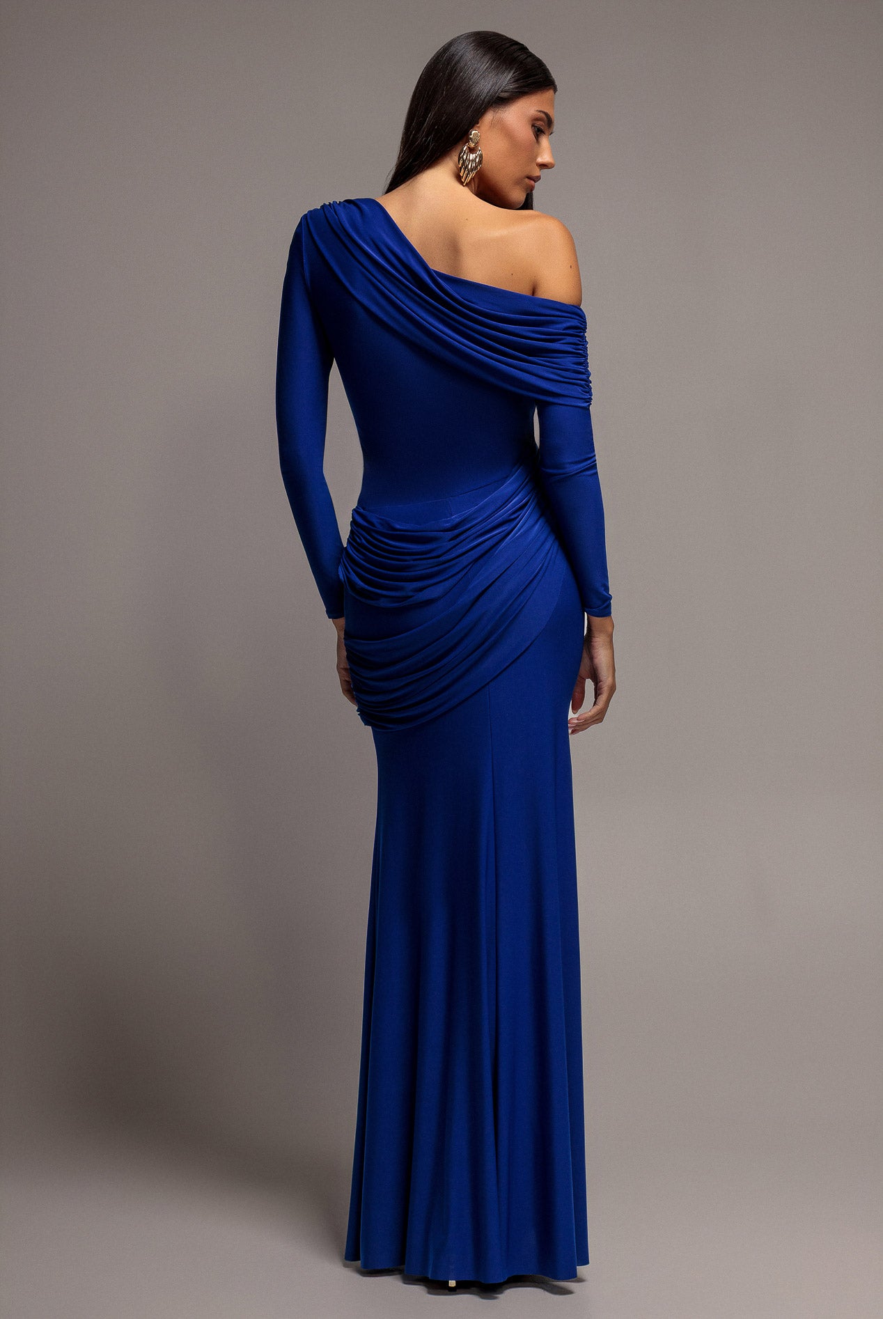Off Shoulder Gathered Panel Soft Touch Maxi Dress - Royal Blue DR5087