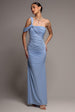 One Shoulder Asymmetric Twist Maxi Dress - Blue by Goddiva