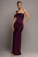 One Shoulder Asymmetric Twist Maxi Dress - Burgundy by Goddiva