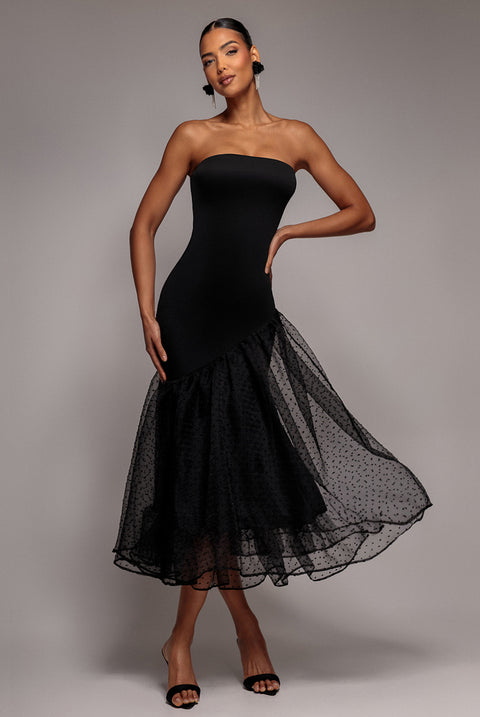 Strapless Asymmetric Tiered Midaxi Dress - Black by Goddiva