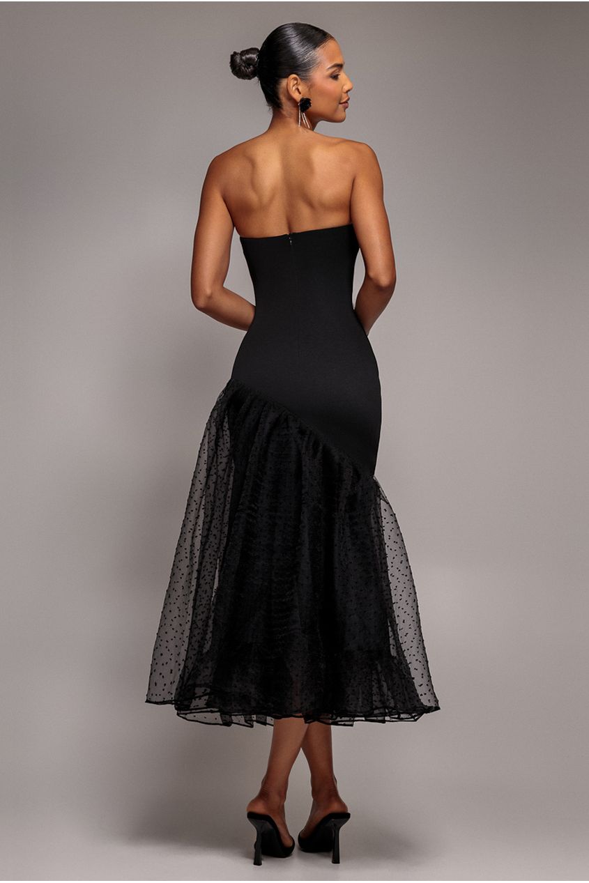 Strapless Asymmetric Tiered Midaxi Dress - Black DR5092