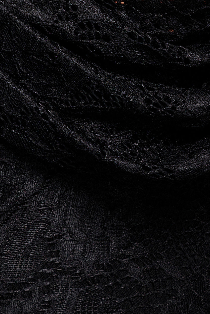 Lace Cowl One Shoulder Scuba Crepe Maxi Dress - Black DR5093