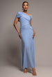 Asymmetric Neck Gathered Waist Maxi Dress - Blue by Goddiva