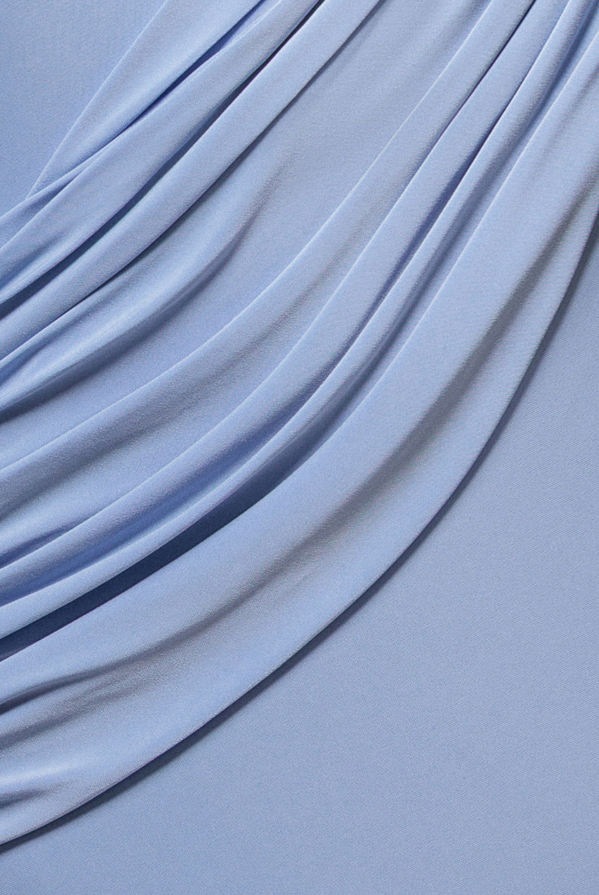 Asymmetric Neck Gathered Waist Maxi Dress - Blue DR5096