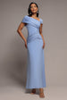 Asymmetric Neck Gathered Waist Maxi Dress - Blue by Goddiva