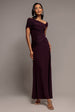 Asymmetric Neck Gathered Waist Maxi Dress - Burgundy by Goddiva