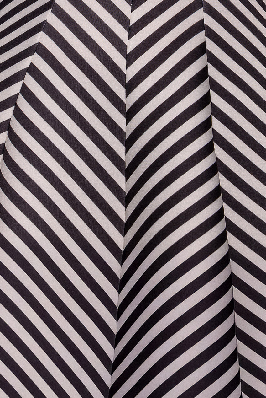 Diagonal Stripe Velvet Bow A Line Mini Dress - Black White DR5098