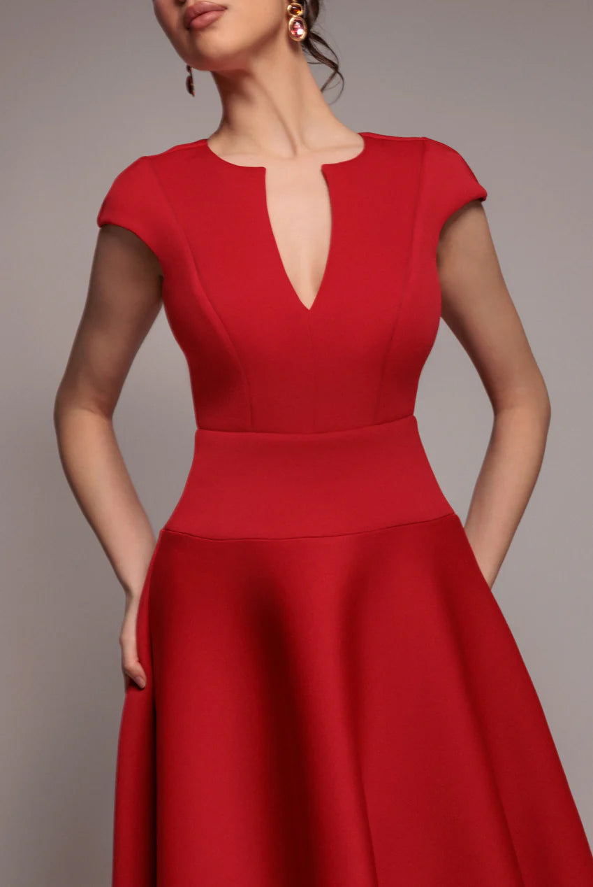 Cap Sleeve Skater High Low Midi Dress - Red DR5100