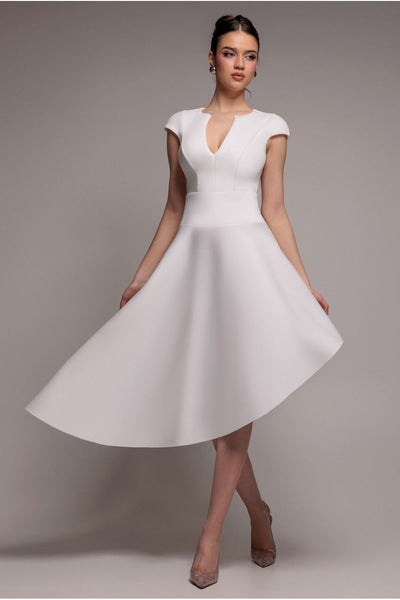 Cream - Cap Sleeve Skater High Low Midi Dress - Cream by Goddiva