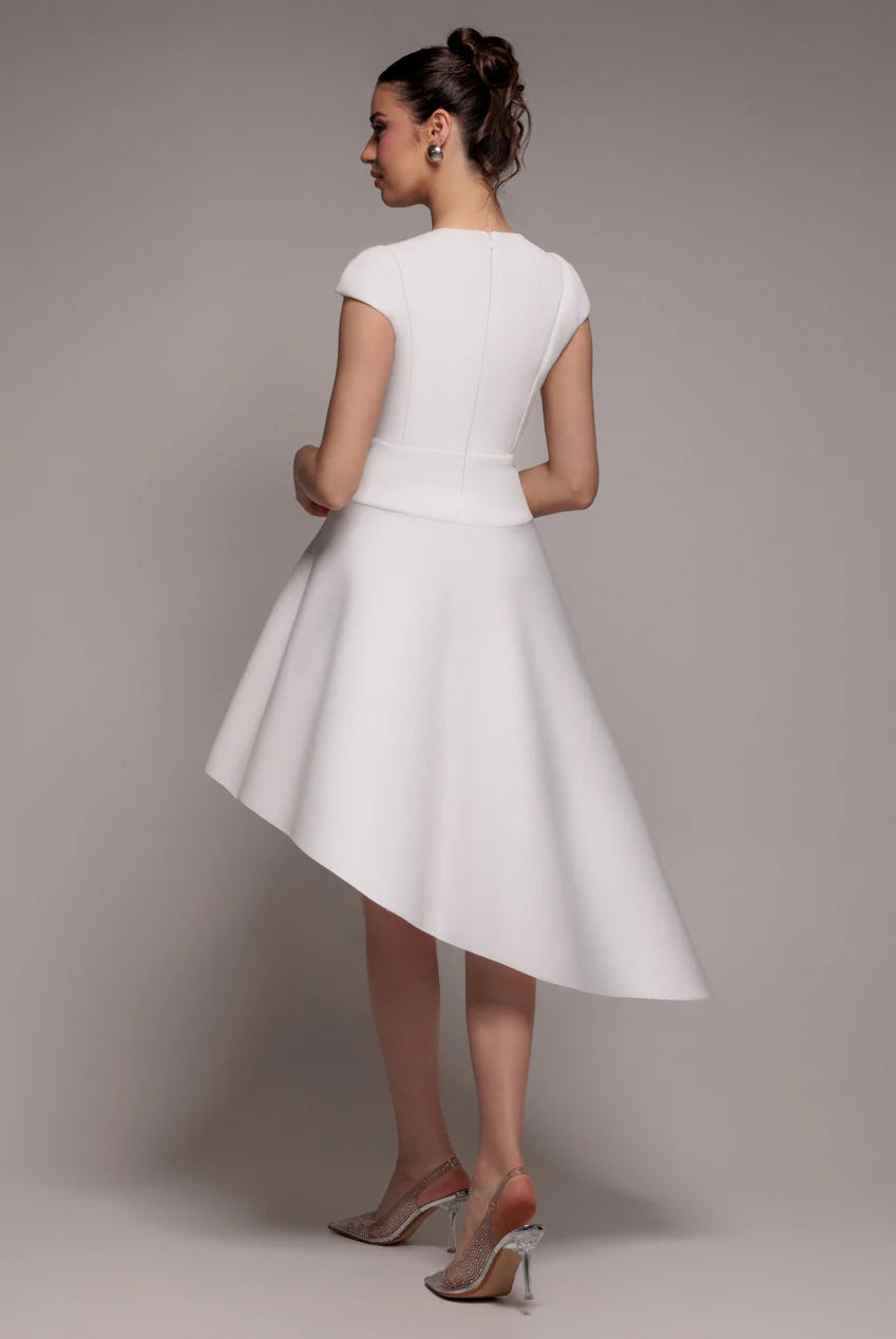 Cap Sleeve Skater High Low Midi Dress - Cream DR5100